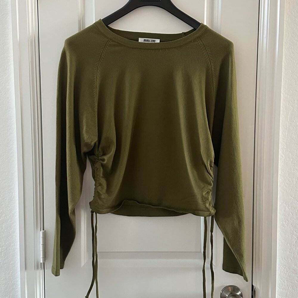 Double Zero Womens Olive Long Sleeve Drawstring Top Size L - Picture 2 of 7